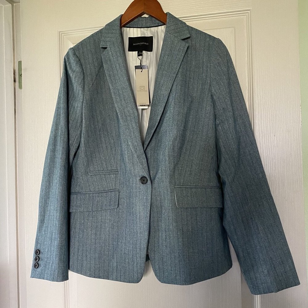Banana Republic Teal Herring Bone Jacket Size 6